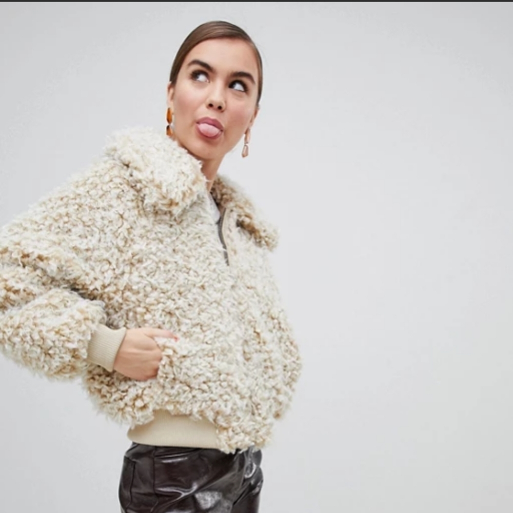 Monki zip front teddy jacket